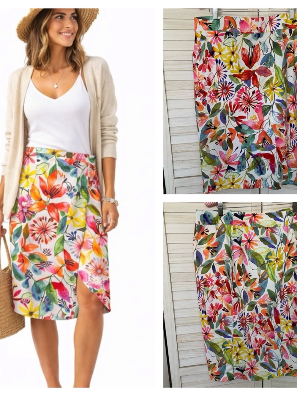 RipSkirt Wildflower Watercolor Wrap MIDI Skirt SZ XL Tropical Resort Hawaiian